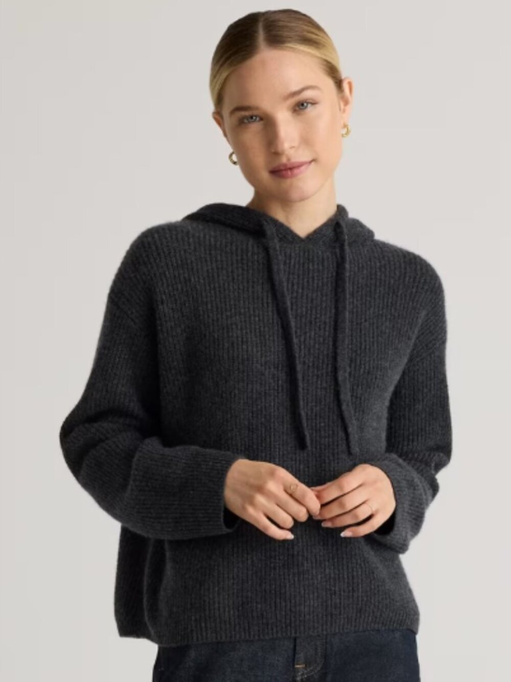 NWT Small Medium BLACK 100% Cashmere Hooded Fisherman Knit Sweater